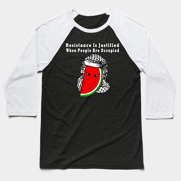 Resistance Is Justified When People Are Occupied - Watermelon Keffiyeh - Full Wrap - With Eyes -Front Baseball T-Shirt by SubversiveWare